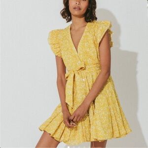 Cleobella Zia Mini Dress Yellow Print Cotton Size XS